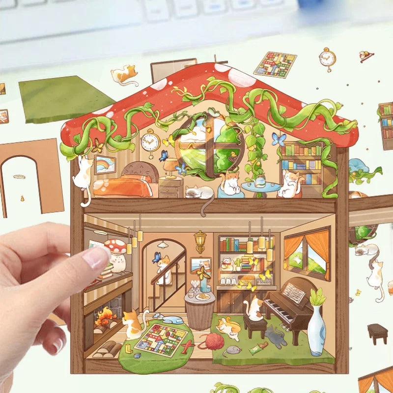 Bview Art 3D House Stickers Cartoon Scene DIY Scrapbook Journal