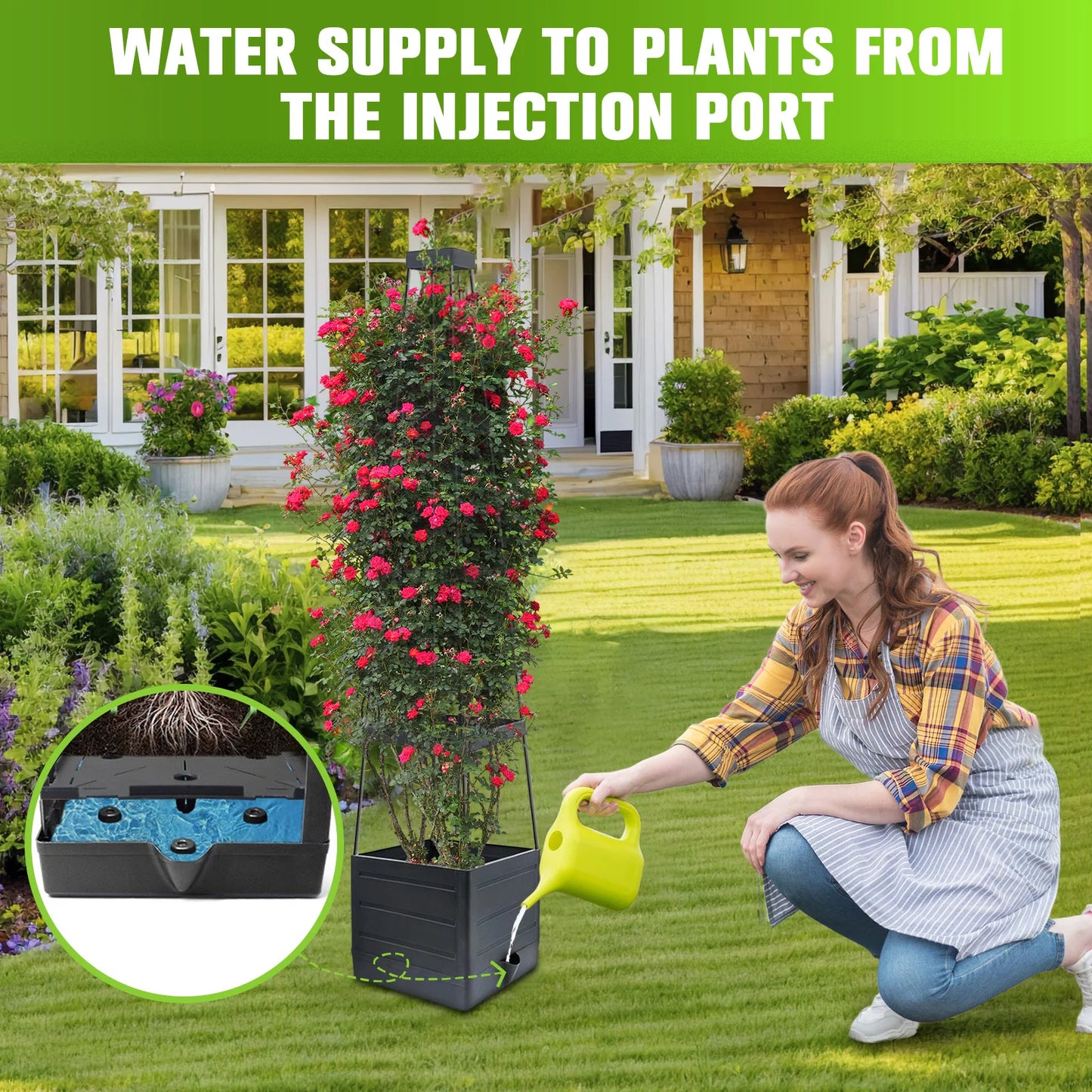 11in Tomato Tower Self-Watering Planter with Trellis Peaceful Pleasures Health and Wellness