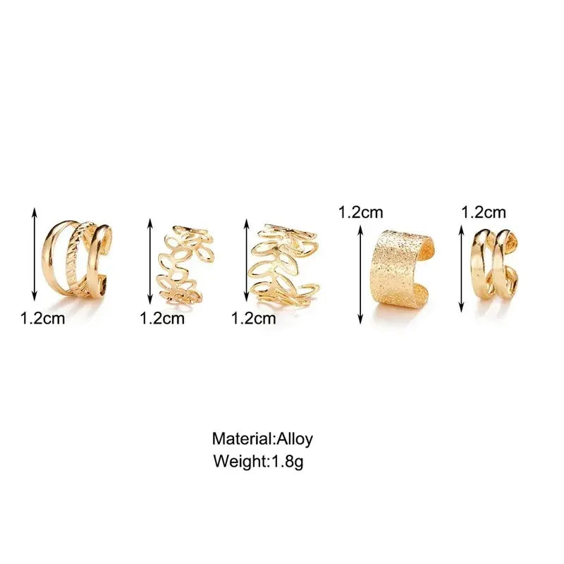 5-Piece Silver Leaf Clip Ear Cuffs | Non-Piercing Earring Set