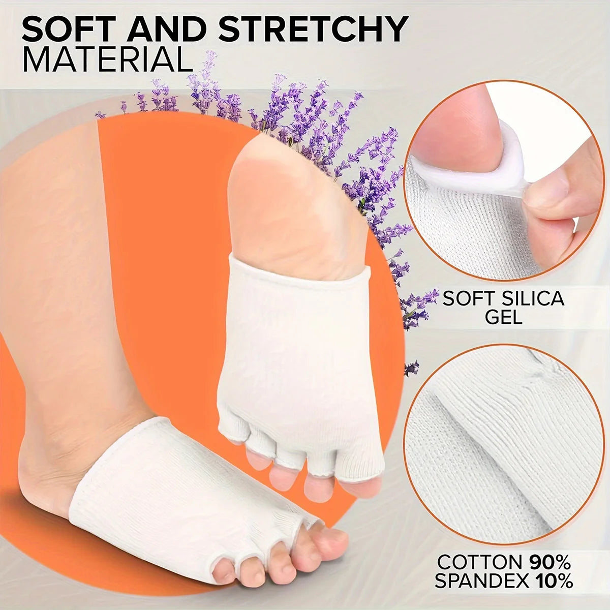1 Pair Cotton Fiber Gel Split Toe Open Toe White Half Five Toe Socks With Gel - Half Toe Socks Peaceful Pleasures Health and Wellness