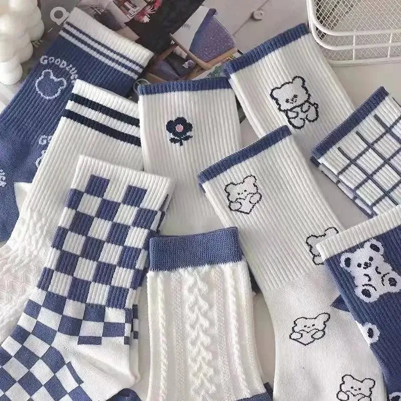 Women's Socks Warm Socks In Autumn and Winter Blue Socks Students High-top Striped Checkered Sports Stockings Peaceful Pleasures Health and Wellness