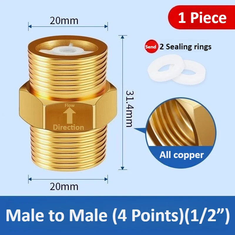 Copper 1/2" One-Way Check Valve – Anti-Backflow Threaded