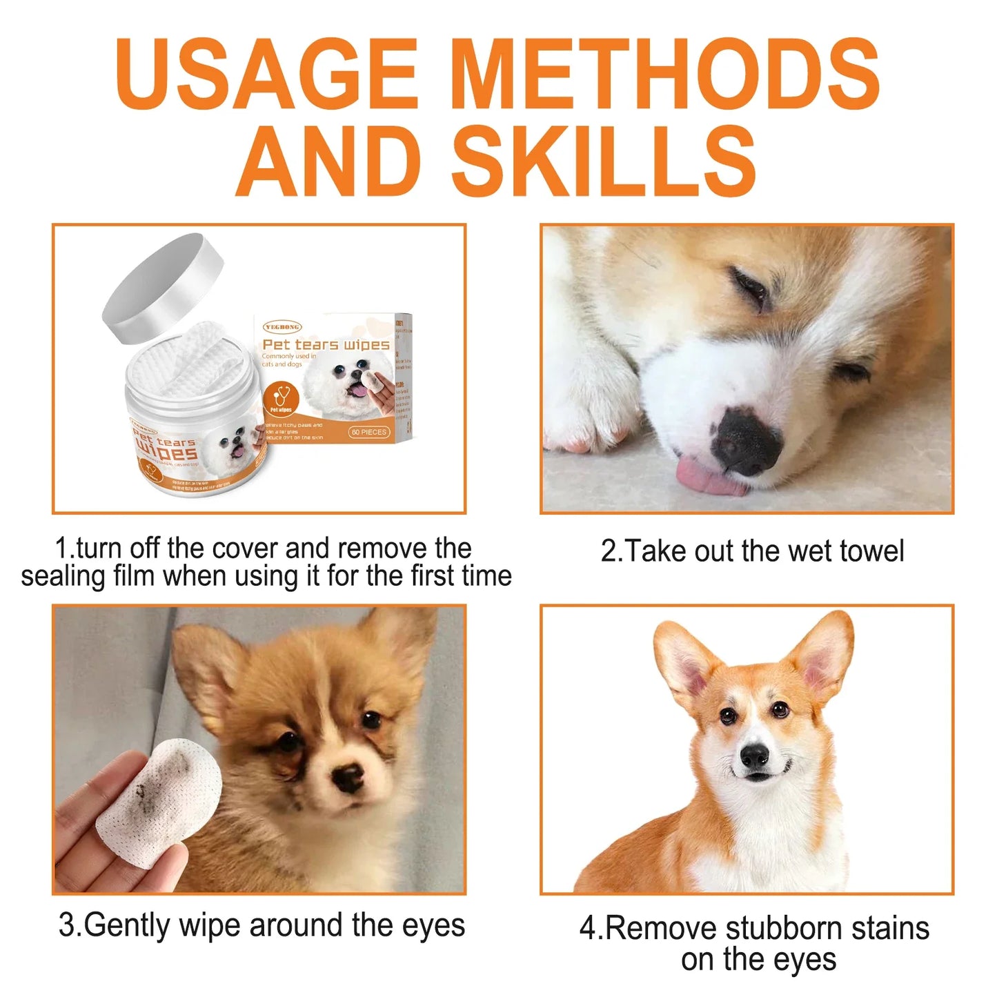 Pet Eye Wipes – Tear Stain Remover for Dogs & Cats 60 Pads
