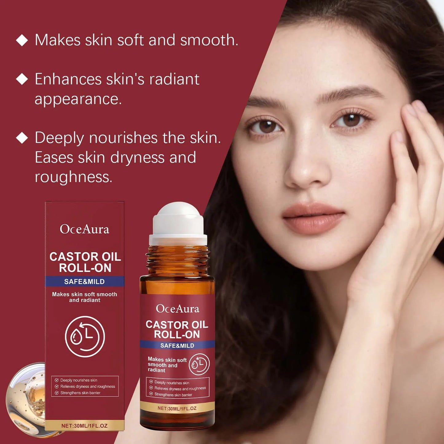 OceAura Castor Oil Rollerball Face Serum | 30ml Moisturizer