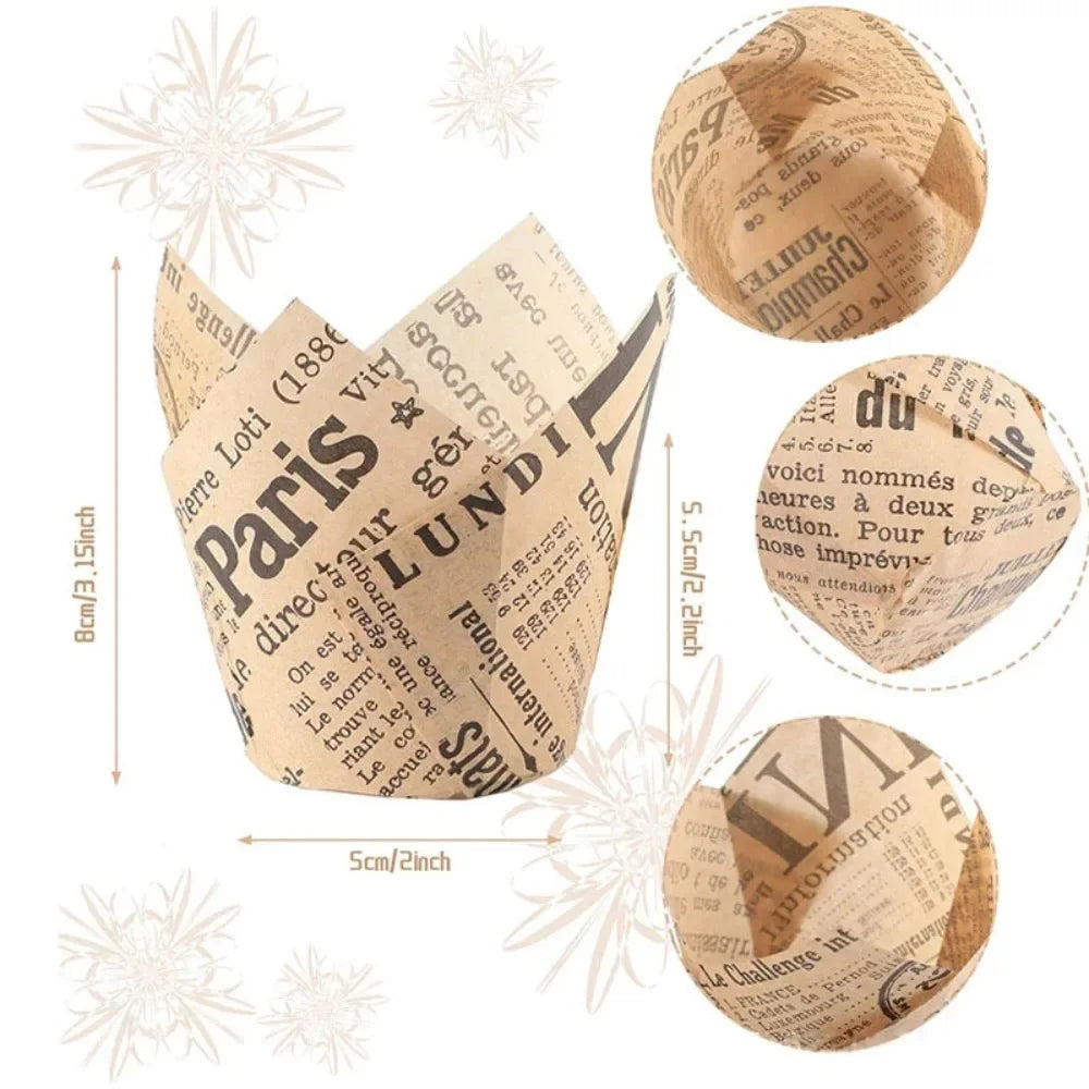 50-Pack Newspaper Tulip Cupcake Liners | Baking Cups & Wrappers