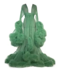 Deep V-Neck Lace Feather Maternity Gown | Photo Shoot Dress