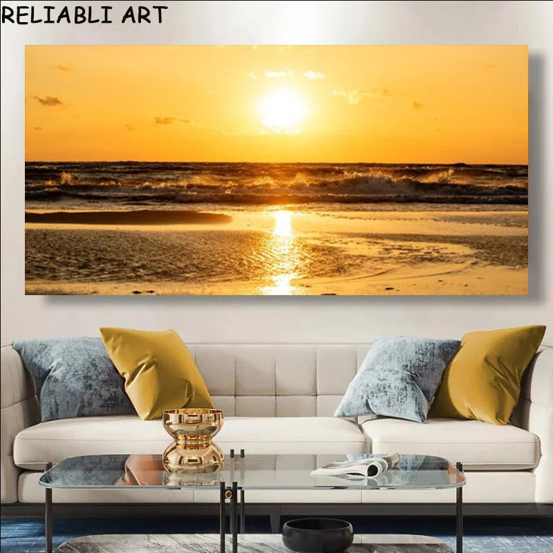 Sunset Beach Large Canvas Wall Art | Landscape Poster No Frame