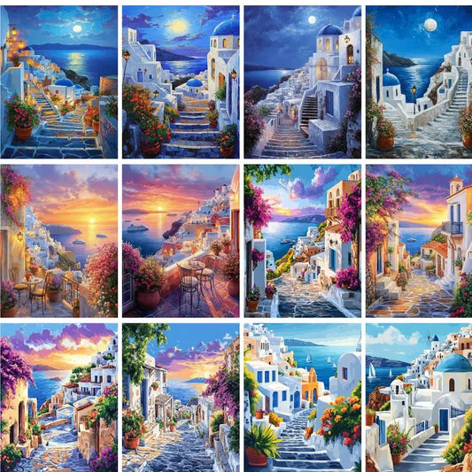 Paint by Numbers Kit – Town Landscape 60×75cm Canvas Art Paint by Numbers Kit Peaceful Pleasures Health and Wellness