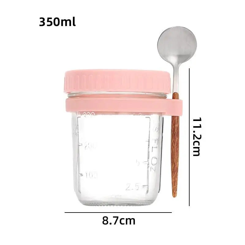 350ml Glass Overnight Oats Jar with Lid & Spoon | 1 or 2 Pack Glass Food Storage Jar Peaceful Pleasures Health and Wellness 1PCS Pink