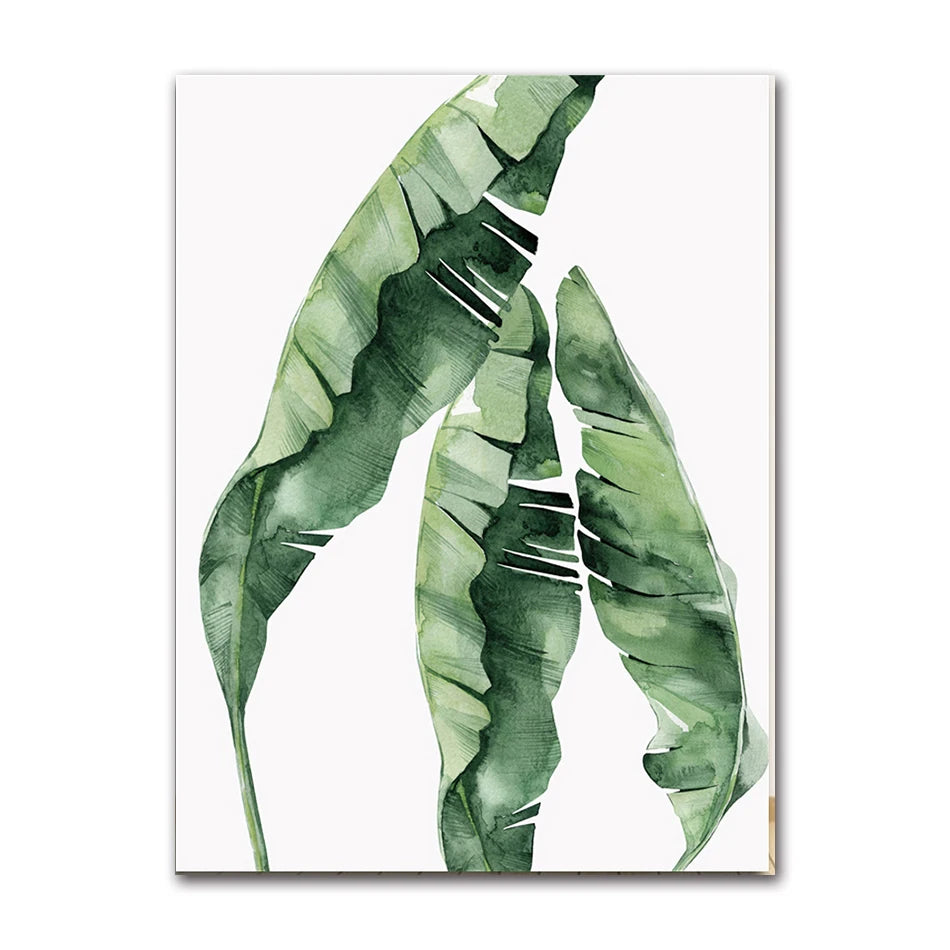 Nordic Tropical Plants Canvas Wall Art | Green Leaves Poster
