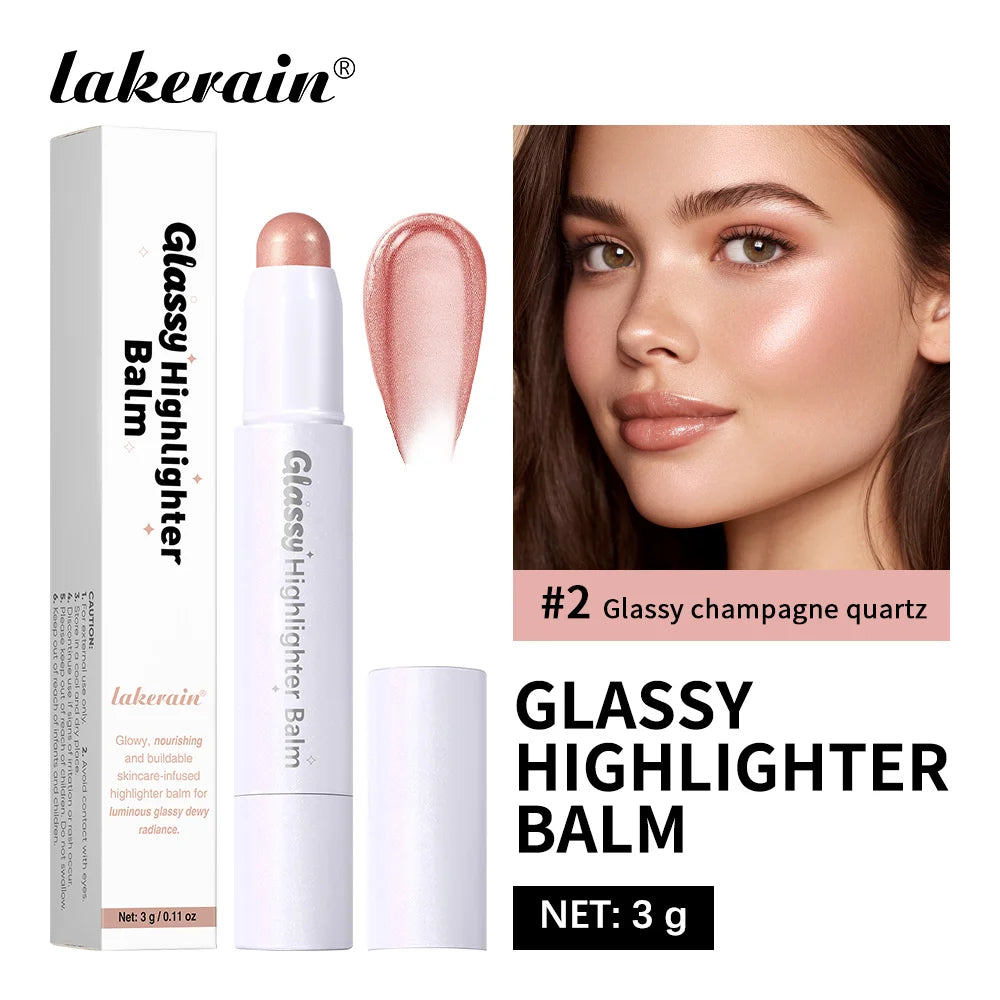 Glassy Highlighter Balm Brighten Complexion Deep Hydration Long Lasting Wear Highlighting Cream Eye Cheek Lip Body Glossy Pen Peaceful Pleasures Health and Wellness Champagne Quartz