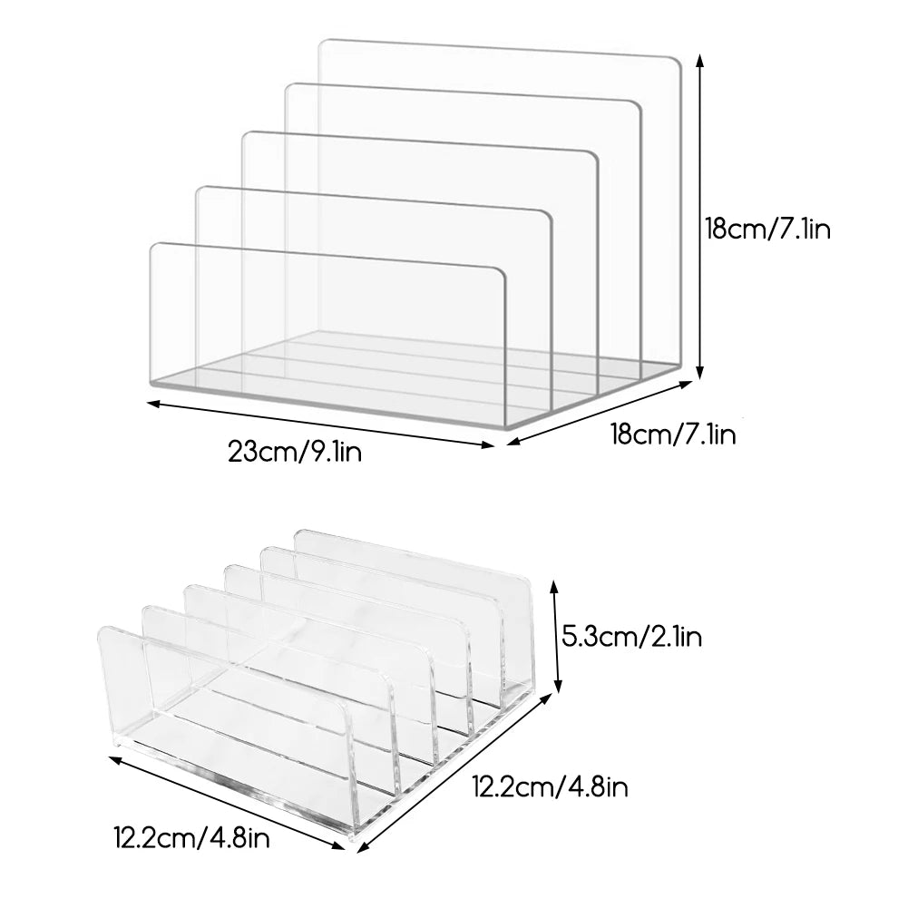 Clear Acrylic Magazine File Holder & Desk Organiser | 4–5 Slots Desktop File Organiser Peaceful Pleasures Health and Wellness
