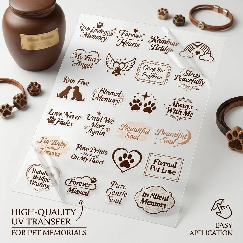 Pet Memorial UV Stickers | Paw Print Waterproof Decals for Urns