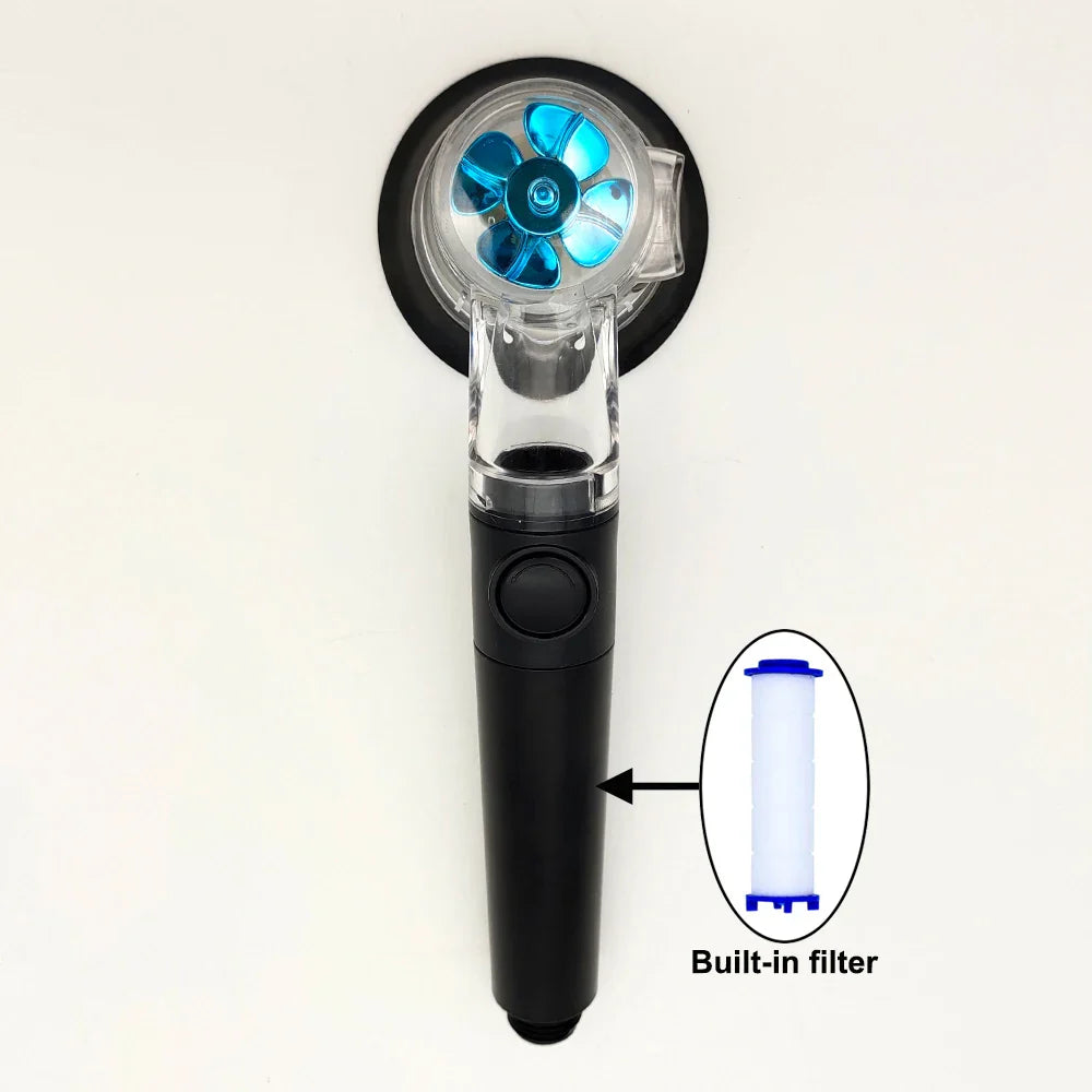 Turbo High-Pressure Handheld Shower Head with Filter & Stop Button