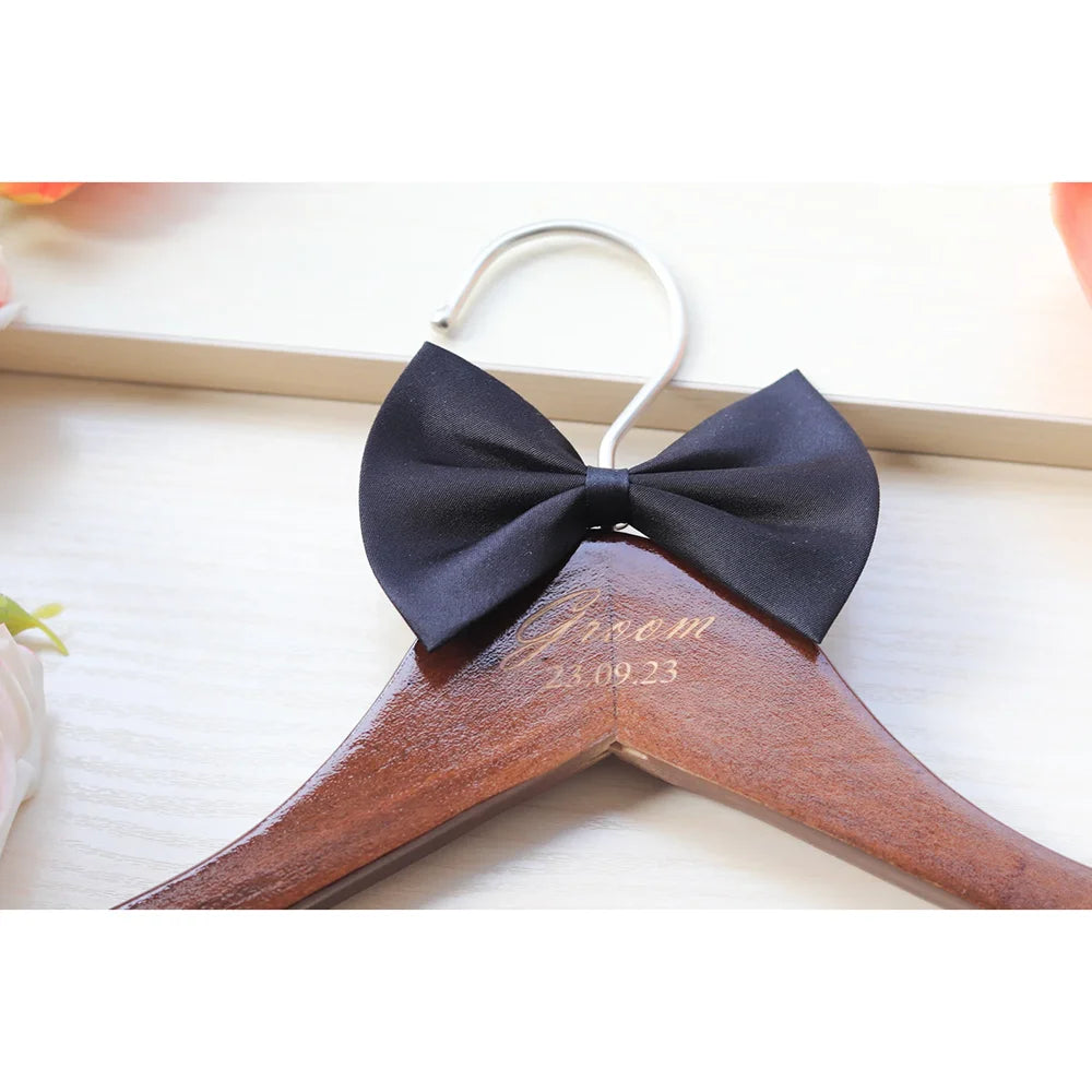 Personalized Groom Wedding Hanger – Engraved Brown Wood Bowtie Personalized Wedding Hanger Peaceful Pleasures Health and Wellness