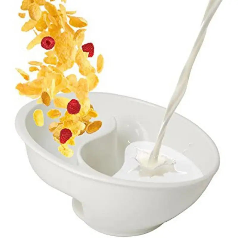 Practical Cereal Bowl with Dry Wet Separation Cereal Bowl One Person To Eat Breakfast Utensils Household Plates Separation Bowl Peaceful Pleasures Health and Wellness WHITE