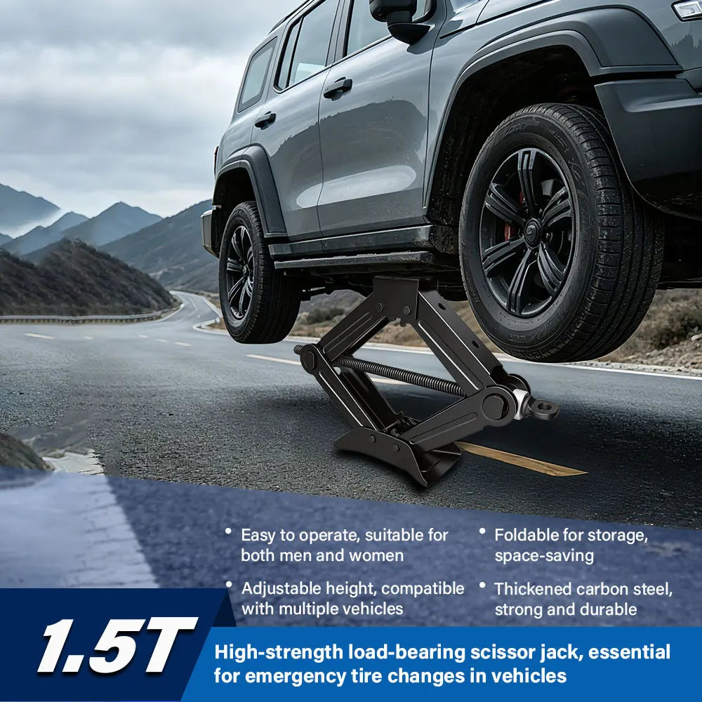 1.5T/2T Car Scissor Jack Auto Emergency Crank Lift Stand Labor-Saving Repair & Tire Replacement Tool with Wrench for SUV Vehicle Peaceful Pleasures Health and Wellness
