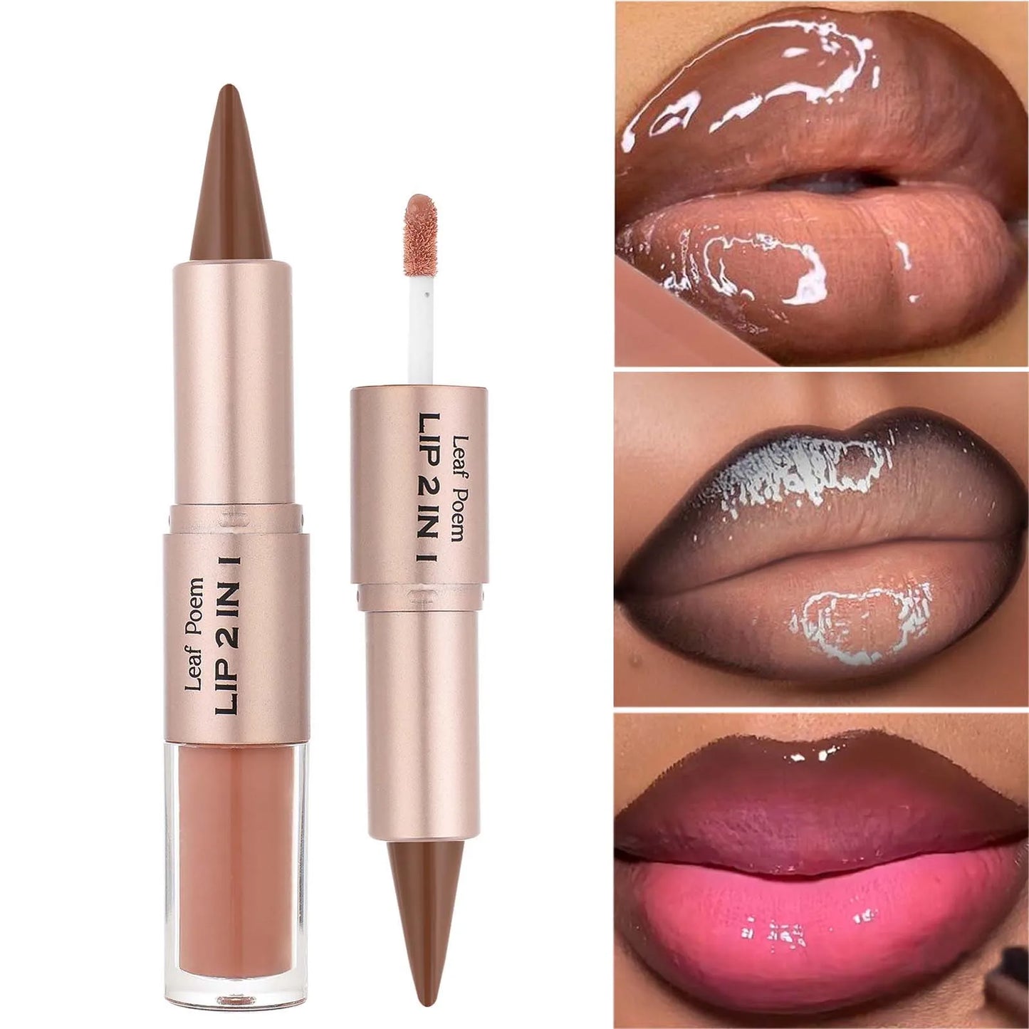 2-in-1 Brown Matte Lip Liner & Lip Gloss Pencil | Waterproof