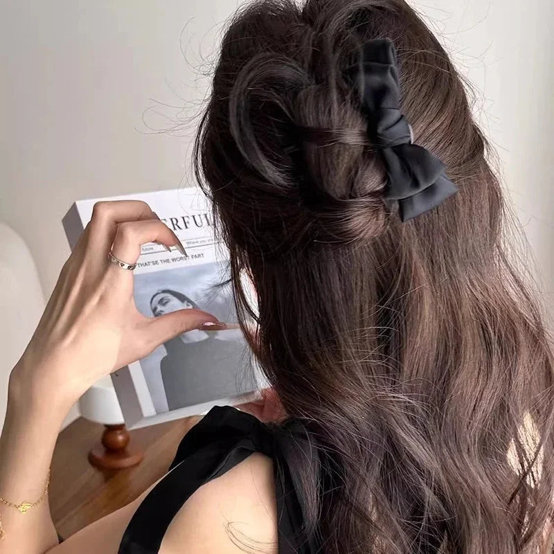 Elegant Black Bow U-Shaped Hair Clip | Boutique Hairpin
