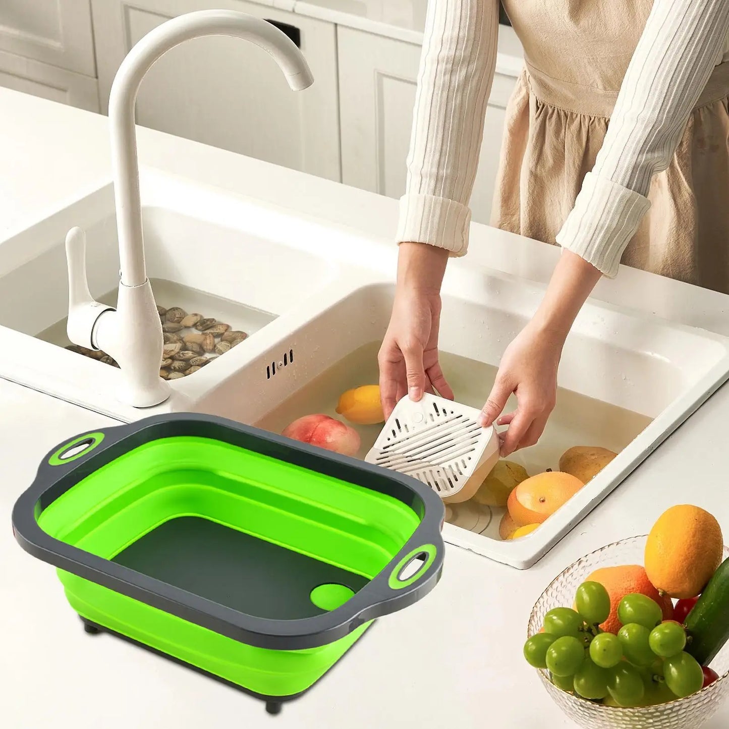Foldable Sink Basin with Drain Plug, Portable Co&llapsible Tub for Camping Travel Dish Washing, Outdoor Kitchen & Pet Bath Peaceful Pleasures Health and Wellness