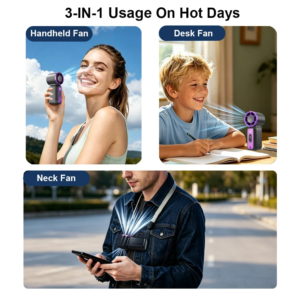 Mini Handheld Fan LED Digital Display Small Pocket Fan Portable Outdoor Personal Air Cooling Fan Rechargeable Hanging Neck Fan Peaceful Pleasures Health and Wellness