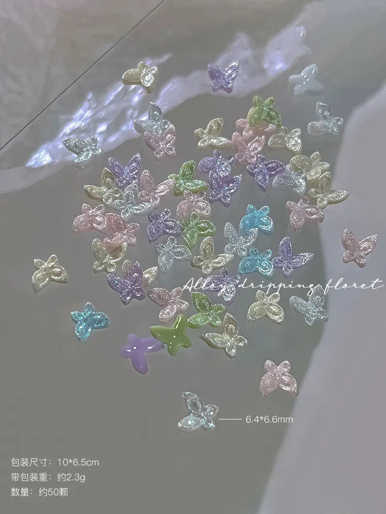 50pcs 3D Glitter Butterfly Nail Charms | Resin Nail Art Decor