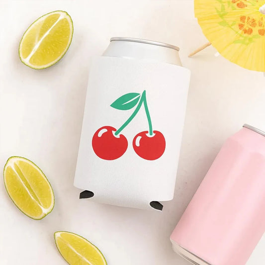 4-Pack Retro Cherry Can Coolers | Bachelorette Bridal Party Can Cooler Set Peaceful Pleasures Health and Wellness