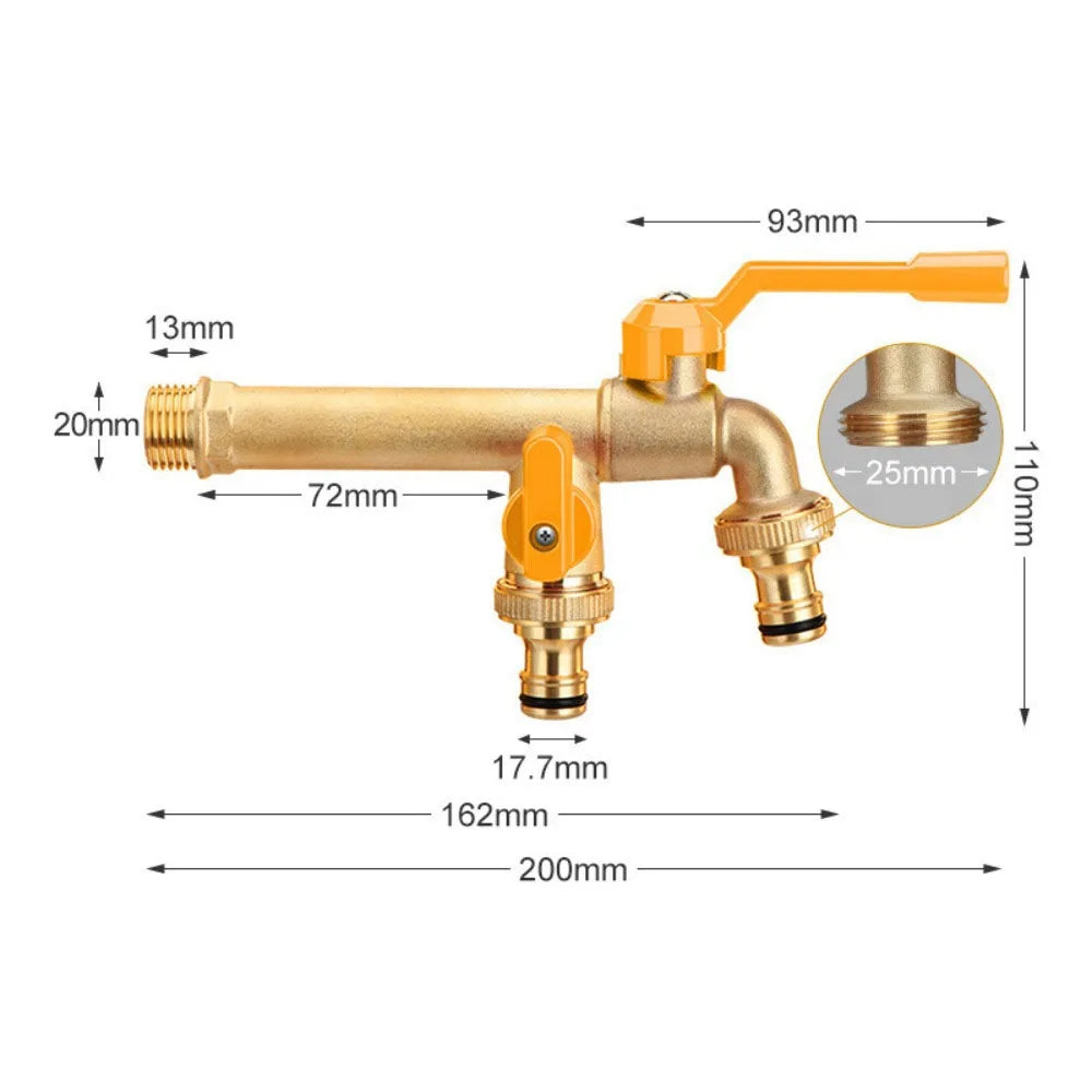 2-Way Garden Hose Faucet Adapter | Wall-Mount Brass Tap Splitter