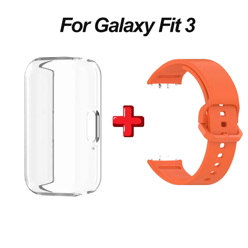 2-in-1 Clear TPU Case + Silicone Band for Samsung Galaxy Fit 3 Peaceful Pleasures Health and Wellness Orange