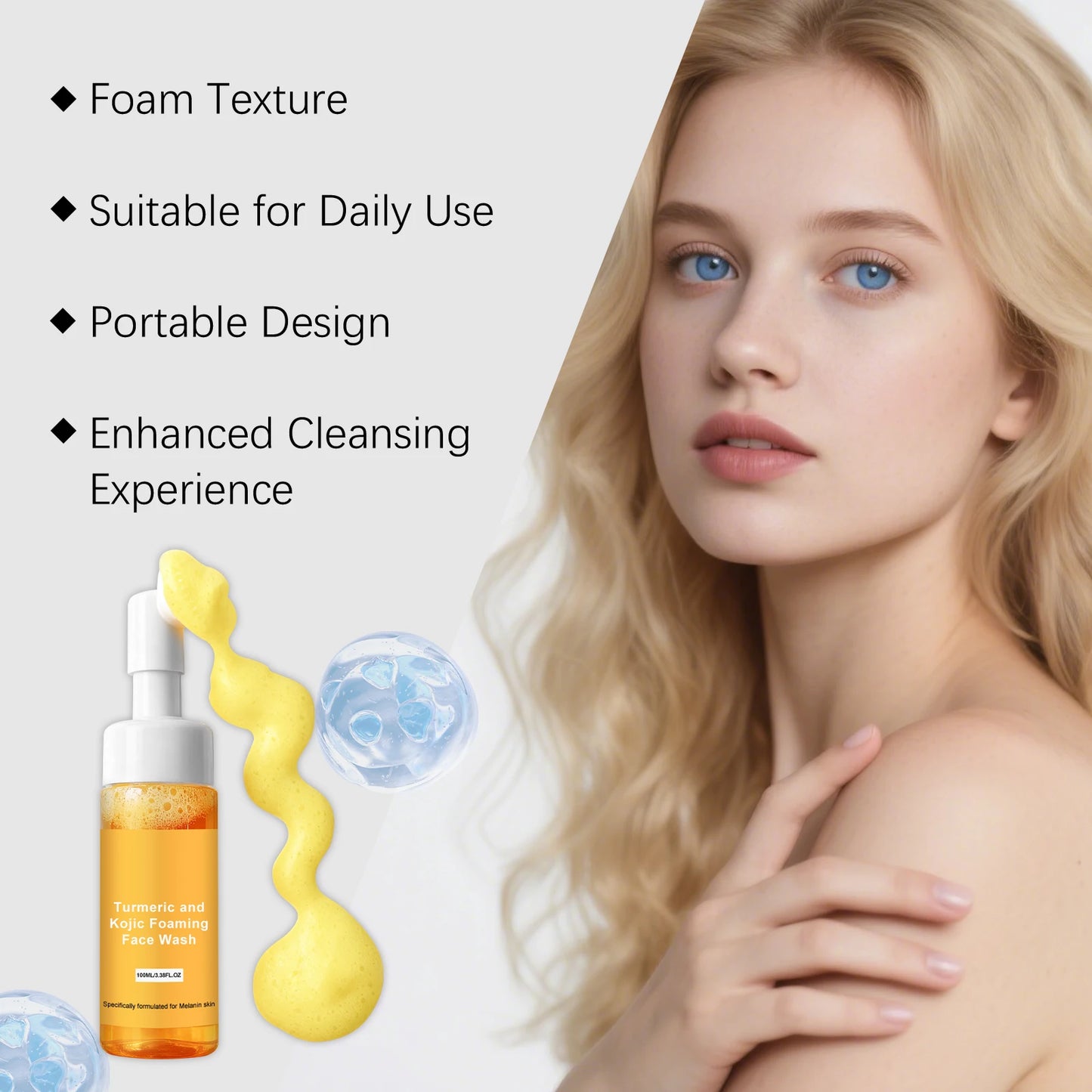 Turmeric & Kojic Acid Foaming Face Wash – Brightening Cleanser
