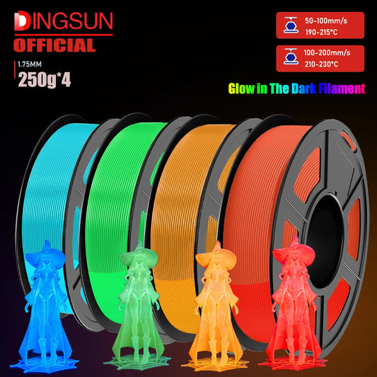 DINGSUN 3D Glow in Dark PLA Filament 1.75mm ±0.02mm Precision 3D Printer Filament Peaceful Pleasures Health and Wellness 4 Color set L