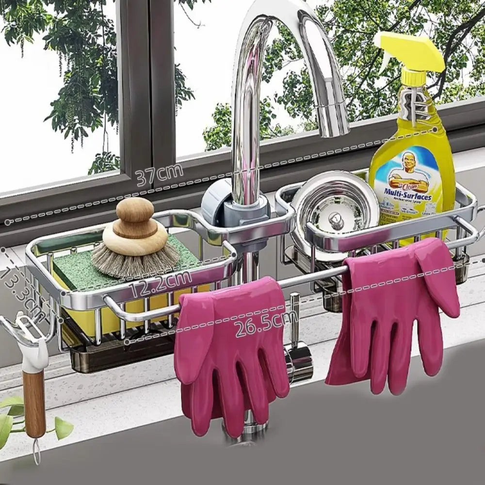 Space Aluminum Kitchen Sink Drain Rack Bathroom Organizer Soap Drainer Shelf Sponge Storage Basket Save Space Multipurppse Peaceful Pleasures Health and Wellness Silver-Set