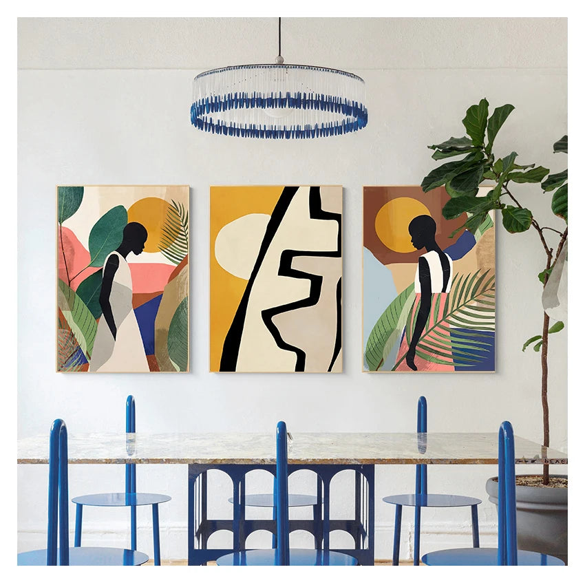 Scandinavian Poster and Prints Vintage Girl Wall Art Pictures for Living Room Kitchen Decor Geometric Abstract Canvas painting Peaceful Pleasures Health and Wellness
