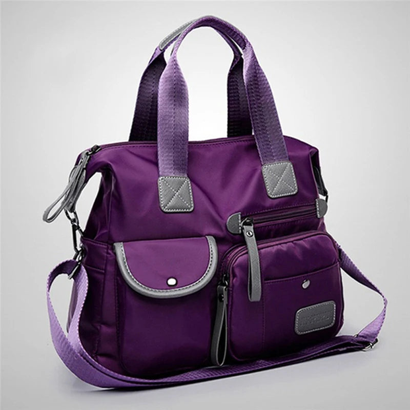 Tote Bag forLadies Fashion Nylon Waterproof Casual Shoulder Mummy Bag Large Capacity Messenger Bags Peaceful Pleasures Health and Wellness PURPLE