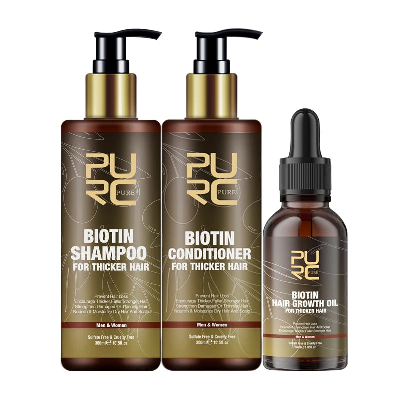 Biotin Prevent Hair Loss Shampoo And Conditioner Growth Oil Treatment For Hair Fast Regrowth Care Beard Hair Beauty Health Care Peaceful Pleasures Health and Wellness 3 Piece Set Russian Federation