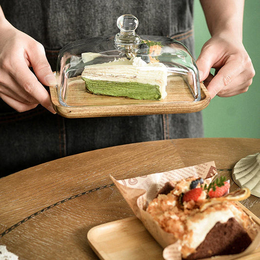 Bamboo Cake Stand with Transparent Lid | Large Dessert Tray Cake Stand with Lid Oasis Select