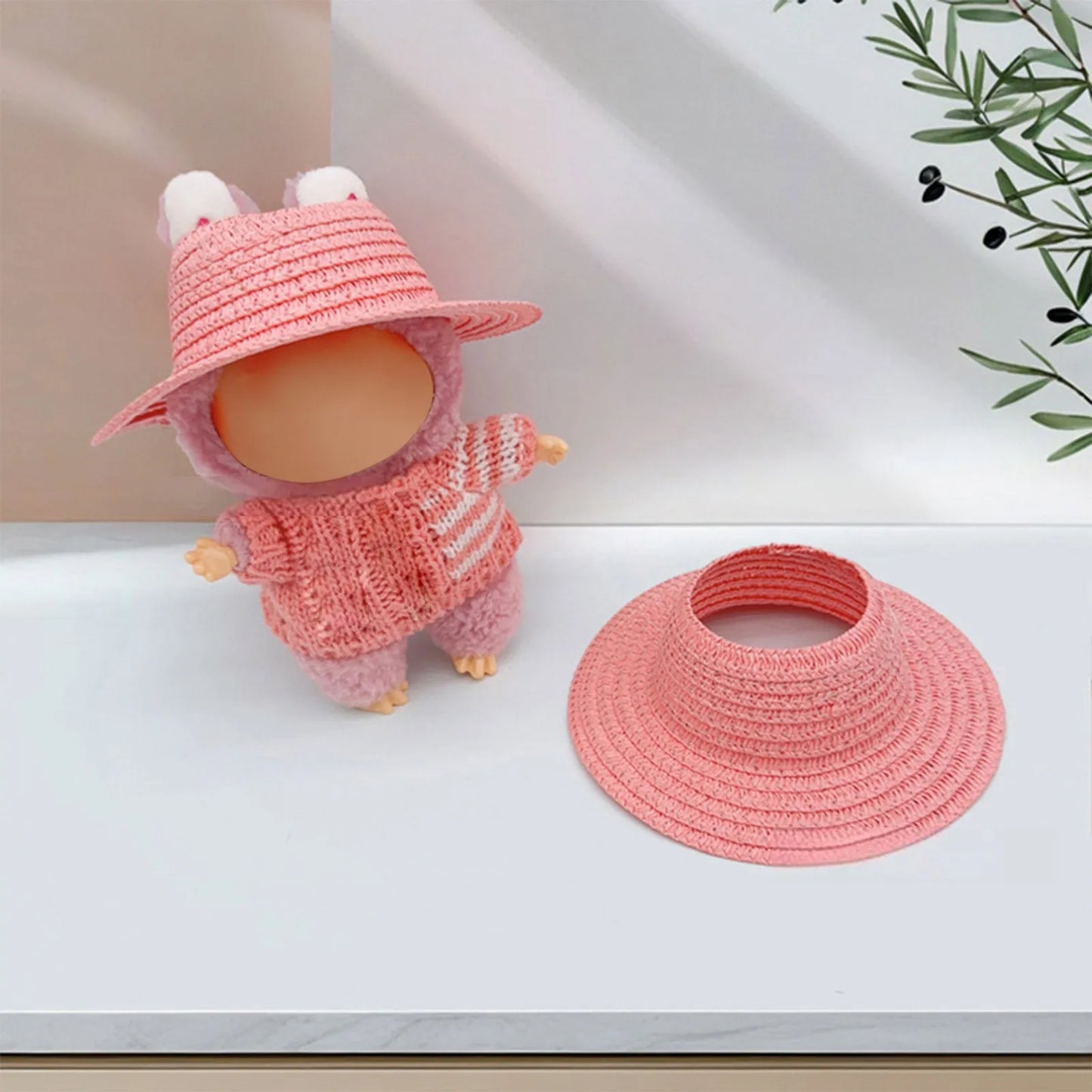 Colored Empty Straw Hat For Ropa Labubu Lovely Little Doll Accessories Cute Hat Decoration Peaceful Pleasures Health and Wellness Pink One Size