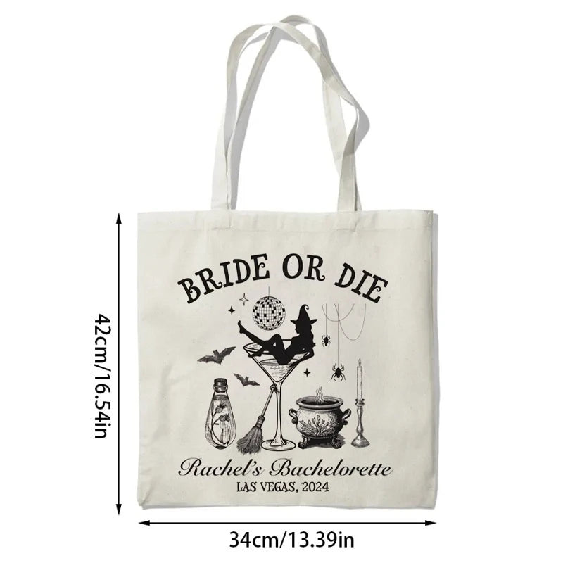 Bride or Die Witch Canvas Tote Bag | Halloween Bachelorette Gift