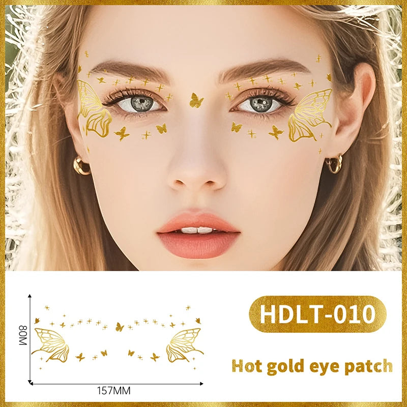 Butterfly Glitter Stickers Face Tattoo Flash Gold Temporary Metalic Tattoos Waterproof Makeup Decals For Girls Party Festival Peaceful Pleasures Health and Wellness 10