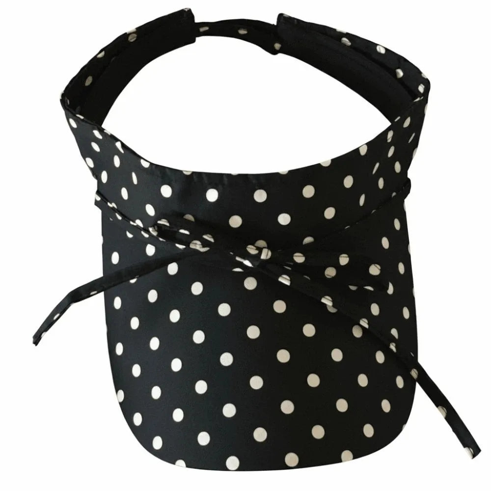 UV Shield Polka Dot Sun Visor Hat | Adjustable Beach Cap Sun Visor Hat Peaceful Pleasures Health and Wellness Black