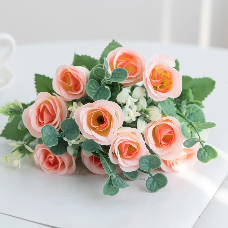 Silk Rose Bouquet 10 Heads – Wedding & Home Artificial Flowers