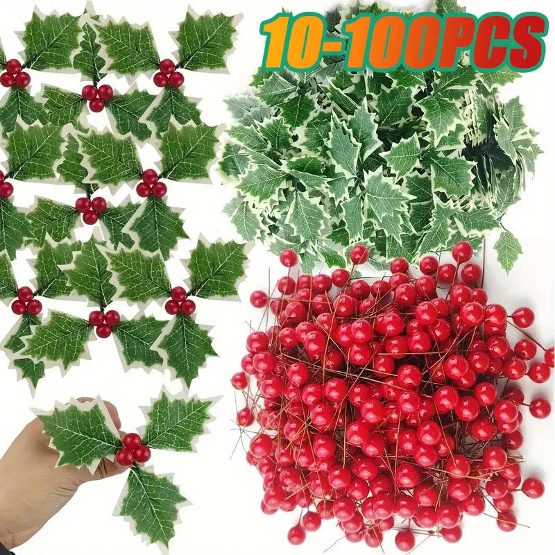 Artificial Christmas Holly Leaves & Red Berries – DIY Wreath Decor