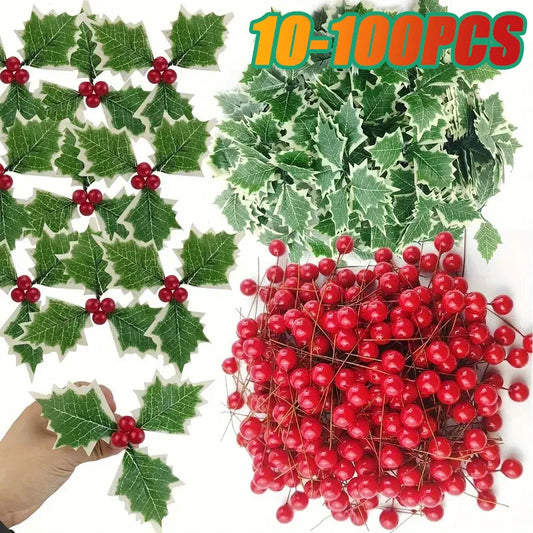 Artificial Christmas Holly Leaves & Red Berries – DIY Wreath Decor Artificial Holiday Decor Peaceful Pleasures Health and Wellness