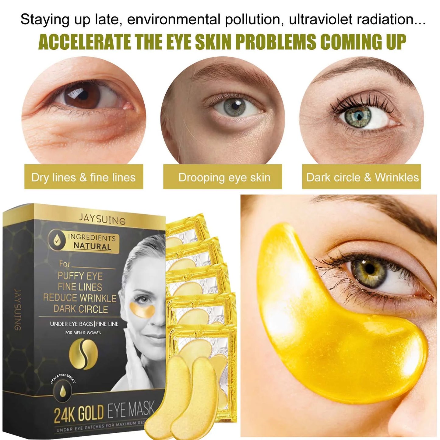 24k Golden Collagen Eye Mask Relieve Dull Skin Repair Barrier Improve Sebum Secretion Tone Moisturizing Brightening Eye Patches Peaceful Pleasures Health and Wellness