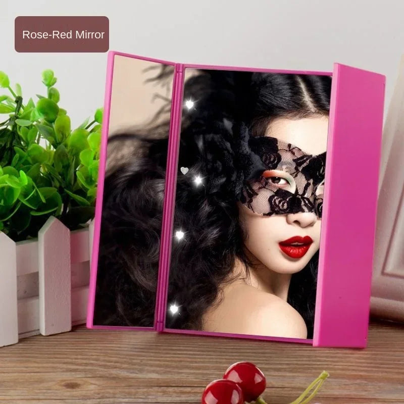 Compact Folding Pocket Makeup Mirror with LED Lights