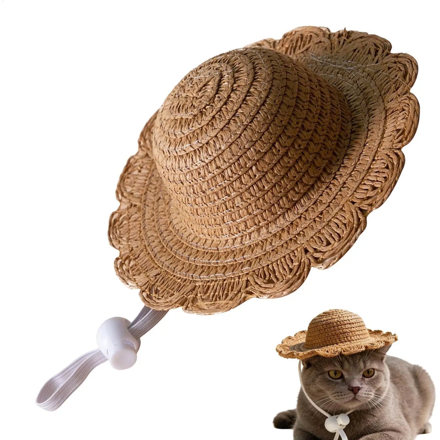 Adjustable Straw Sun Hat for Small Dogs & Cats | Photo Prop
