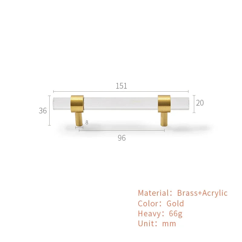 Brass Acrylic Transparent Drawer Handle | Cabinet Knob