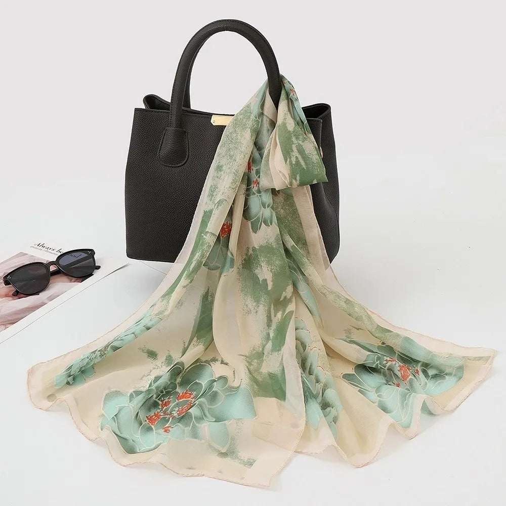 Chiffon Floral Lotus Scarf – Lightweight Beach & Travel Shawl