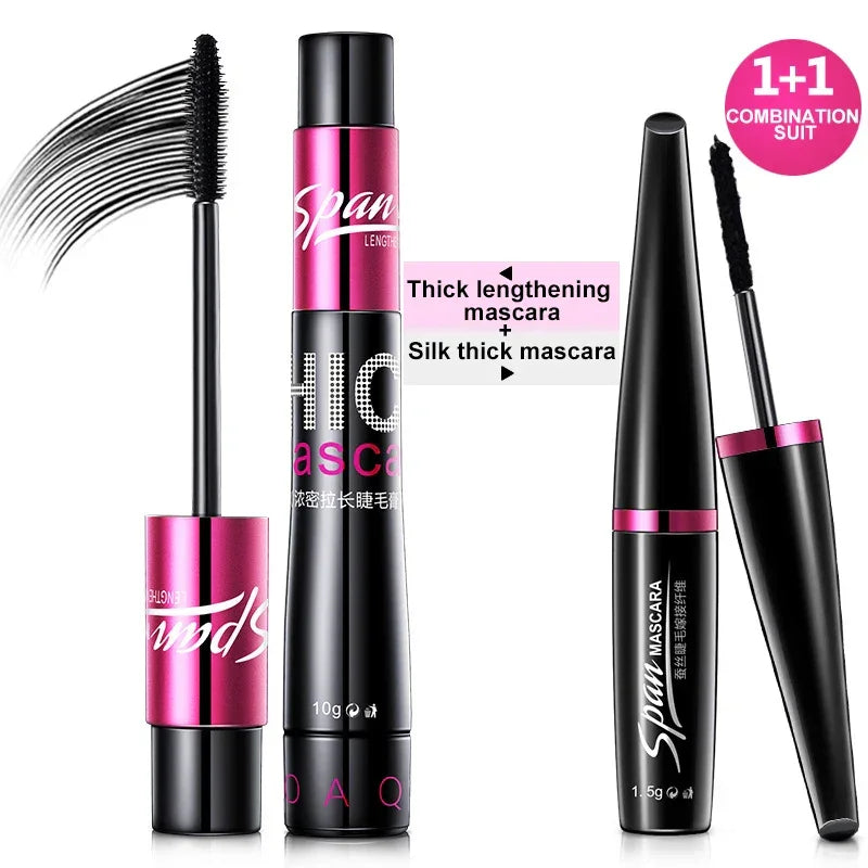 2 in 1 Waterproof Mascara 4d Silk Grafted Fiber Eyelash Lengthening Dense And Long Lasting No Halo Dye Long Beauty Makeup Set Peaceful Pleasures Health and Wellness 2 in 1 Mascara