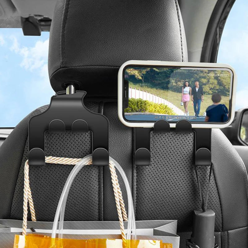 Car Headrest Hanger Hook – 2-in-1 Phone Mount & Bag Holder
